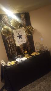 Broadway party broadway wedding banquet decorations decoration table balloon decorations broadway themed awards banquet. Hamilton Themed Party In Black And Gold For My A Ham Addicted 12 Year Old Musical Birthday Party Golden Birthday Parties Hamilton Party