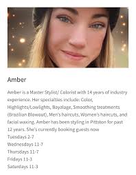 Today featured salon team member is Amber. Amber has years of experience in  the salon industry and excels in all color services but not limited to it.  Low lights, highlights,balayage she has