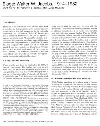 Eloge: Walter W. Jacobs, 1914-l 982