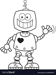 Black And White Robot Drawing Cartoon Smiling Robot Vector Image On In 2020 Black And White Illustration Robots Drawing Robot
