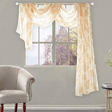 I love how this scarf is longer on one side than another. Amazon Com Keqiaosuocai Sheer Short Window Scarf Elegant Leaves Jacquard Voile Curtain Scarves Home Decor Window Treatments 52 By 144 Inches Long 1 Scarf Gold Yellow Home Kitchen