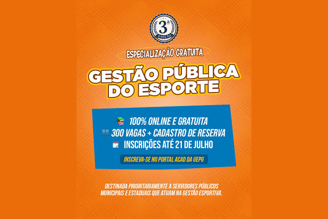 Estado abre inscrições para  especialização gratuita em Gestão Pública do Esporte