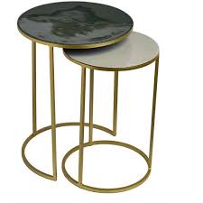 Pols Potten Enamel Side Table Set Of 2 Green Beige 425 Liked On Polyvore Featuring Home Furniture Tables Acce Side Table Table Modern Coffee Tables