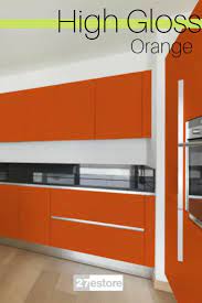 High Gloss Polyester Orange Update Kitchen Cabinets Kitchen Design Small Orange Cabinets