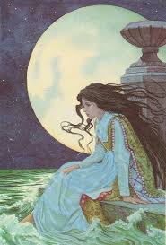 Charles Santore In My Humble Opinion This Myst Be An Illustration For Of The Little Mermaid Every Night She Soothes The Pai Fairytale Art Art Moon Art
