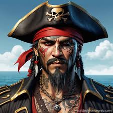 wearing a red bandana and a pirate hat the character has a fierce yet  charismatic expression Prompts
