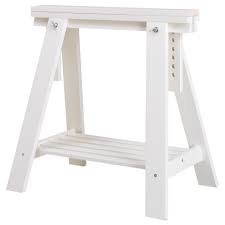 Finnvard White Trestle With Shelf 70x71 93 Cm Ikea Ikea Table Tops Ikea Trestles