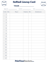 Printable Softball Lineup Card Free Baseball Lineup