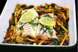 Baked Cod Light Tomato Sauce Sauteed Vegetables Recipe Recipes Baked Cod Best Seafood Recipes