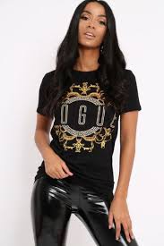 Black Vogue Slogan Print T Shirt Corey Kadin Tisort Tisort Modelleri Kadin