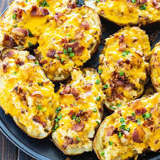 Twice Baked Potatoes With Bacon And Cheddar Cheese In 2020 Twice Baked Potatoes Crockpot Recipes Slow Cooker Baked Potato