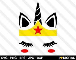 Download Unicorn Face Digital Files Featuring Wonder Woman Unicorn Face Superhero Eyelashes Horn Ears Star And Headband Perfect F Unicorn Face Digital Clip Art Svg