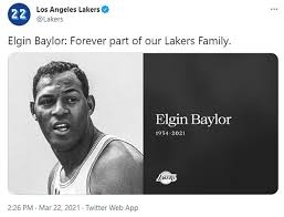 Elgin baylor stands next to a statue honoring his lakers career in 2018. 91vrlw1jpoewrm