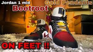 Jordan 1 Mid Se Black Dark Beetroot Gold Pendants Maroon On Feet Youtube