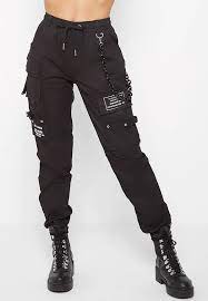 Chain Detail Cargo Pants Black Maniere De Voir Edgy Outfits Cute Casual Outfits Cool Outfits