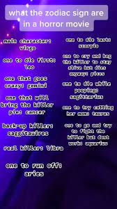 You constantly have to make up excuses, just so you can stay in. Zodiac Signs In A Horror Movie Cancer Aries Aquarius Sagittarius Virgo Libra Pices Capicorn Gemini Fyp Zodiac Zodiac Lol