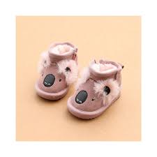 Lovely Koala Fashion Cartoon Real Leather Baby Girl Snow Boots 1 2 Year Old Children Warm Cotton Boots Infant Baby Boy Shoes