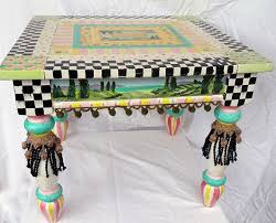 Mackenzie Childs Inspired End Or Coffee Table Note The Fringes Used Whimsical Furniture Mackenzie Childs Mackenzie Childs Inspired