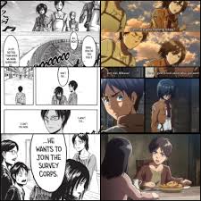 See more fan art related to #attack on titan , #mikasa ackerman , #eren jaeger , #manga , #mikasa , #armin arlert , #eren , #levi/hange , #hanji zoe. Since We Are At It Manga Eren And Mikasa Interacting Like Norrmal Humans Vs Anime Eren A Bratty Edgy Hard To Get And Mikasa Submissive Waifu Titanfolk