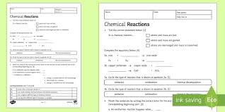 Identifying reaction types and balancing chemical equations from types of reactions worksheet answer key , source: Chemical Reactions Worksheet Ks3 Chemistry Science Resource
