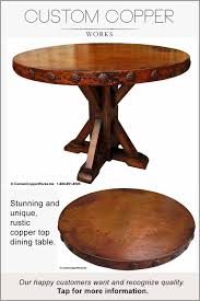 Hammered Copper Top Round Dining Table Rustic Wood Table Base With Decorative Conchas Wood Table Bases Dining Table Dining Table Rustic