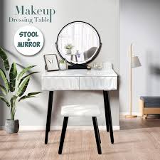 Makeup vanity desks vanity set mirror 5drawer and cushioned stool improving and long tapered legs. Modern Makeup Vanity Dressing Table Set W Stool 2 Drawer Led Mirror Jewelry Drawer Bedroom Aliexpress