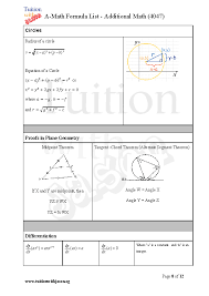 A Math Gce O Level Math 4047 Formula Sheet Pg 8 Math Math Formula Sheet Maths Formulas List