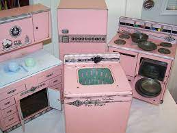 1950 S Wolverine Metal Toy Kitchen Set Of Four Toy Kitchen Set Vintage Kids Toys Toy Kitchen