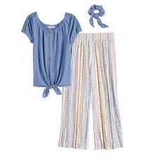 Everyday free shipping and returns, no minimum. Girls 7 16 Plus Size Knit Works 2 Piece Ruffle Tie Front Top Wide Leg Pants Set