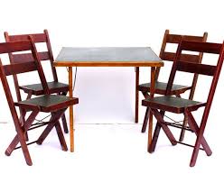 Vintage Antique Wood Folding Table And Chairs With Dark Cherry Wood And Green Leather By Thirdshift Wood Folding Table Game Room Tables How To Antique Wood