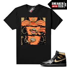 This air jordan 1 mid comes equipped with a black leather upper and is contrasted by subtle hits of metallic gold that appear on the inner liner, outsole, wings available now in full family sizes at select jordan brand retailers, what are your thoughts on the black & gold colorway of the air jordan 1 mid? Jordan 1 Black Gold Metallic Sneaker Match Shirt Black Get Lit