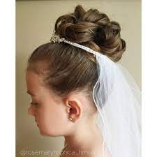 This is one of the admired updo hairstyles for little girls. First Communion Upstyle Ig Rosemarymonica Hmua First Communion Hairstyles Communion Hairstyles Hairstyle