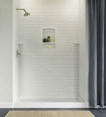 Subway Tile Shower With Built In Shelf And Corner Shelves Shower Wall Tile Subway Tile Showers Shower Wall Panels