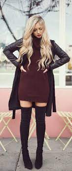 Cute Winter Outfits Stylish Cute Winter Outfits To Copy Now Burgundy Knit Dress Burgundy Sweater Dress Fall Dress Outfit