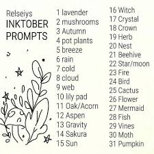 Made My Own Inktober Prompts With A Mostly Nature Theme Feel Free To Use It Too I Ll Be Drawing These Daily Inktober Drawing Prompt Creative Drawing Prompts