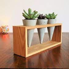 These high quality concrete succulent planters are perfect for your little succulents. Set Of 3 Cement Planters Wooden Stand For Mini Planters Concrete Succulent Pots Ebay