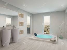 Every single person who adores perfection in the interior design will agree to. Bright Light Bathroom Interior With Jacuzzi And Two Wash Basins Stock Photo Picture And Royalty Free Image Image 29180842