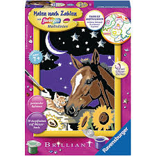 Malen nach zahlen pferd und fohlen #malennachzahlen #malennachzahlenpferde #malennachzahlentiere. Malen Nach Zahlen 13x18 Cm Mit Farbigen Motivlinien Glitzersteine Pferd Katze Tiefe Freundschaft Ravensburger Mytoys