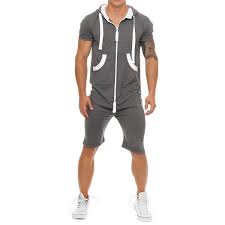 2019 Summer Casual Mens Tracksuit Jumpsuit Men Overalls Short Sleeve Sweatshirt Hoodies And Short Romper Mens Overalls Sportwear Fermuar Erkek Giyim Tulum