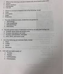 Are plasma membranes found in plant or animal cells. Blant Cells 1 Which Of The Following Is Not Part Of Chegg Com