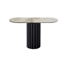Doris Oval Pedestal Console Table In Gold Calacatta And Cast Blackened Bronze In 2020 Double Pedestal Dining Table Pedestal Side Table Dining Room Table Marble