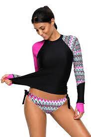 Women S Long Sleeves Rash Guard Athletic Swim Aztec Upf 50 Tankini Sets Swimsuit Rosy Ca180n84wms Long Sleeve Bikini Long Sleeve Swimsuit Tankini Swimsuits