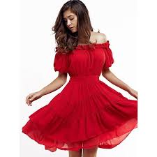 Off The Shoulder Puff Sleeve Tiered Dress 28 Found On Polyvore Featuring Women S Fashion Dresses Roseg Red Off Shoulder Dress Tiered Dress Red Dress Short