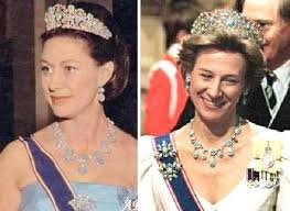 Birgitte Duchess Of Gloucester Tiaras Princess Margaret Wearing The Persian Turquoise Parure And Birgitte Duchess Of Gloucester Wearing The Teck Turquoi Royal Family Jewels Demi Parure Royal Jewels