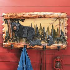 Bear Family Wood Coat Rack Black Bear Decor Rustic Bear Bear Decor