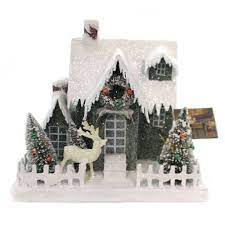 Christmas 9 5 Vintage Putz Christmas House Lg Lighted Decorative Figurines Blue Christmas Decor Christmas Towels Christmas House