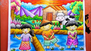 Biasanya gambar mewarnai pemandangan, memang banyak sekali di dunia internet. Menggambar Dan Mewarnai Pemandangan Di Sawah Drawing Nature Scenery Mewarnai Dengan Crayon Youtube