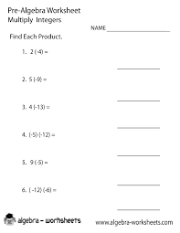 Quality free printables for students, teachers, and homeschoolers. Integers Pre Algebra Worksheet Printable