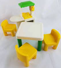 little tikes dollhouse kitchen dining room table yellow chairs set stove sink littletikes yellow chair dollhouse kitchen chair set