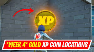 This guide will help players locate them on fortnite island and determine what each one accomplishes. Week 4 Gold Xp Coin Locations In Fortnite Season 4 Where To Find Week 4 Gold Xp Coin Youtube